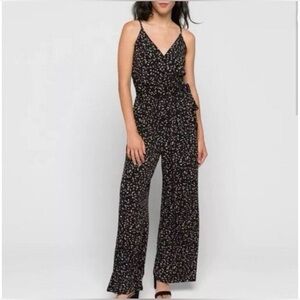 Kaileigh Black Polyester Wide Leg Jumpsuit Beige Print spaghetti strap (S)